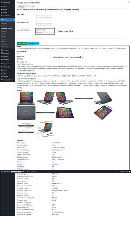 Manual product search via admin panel
